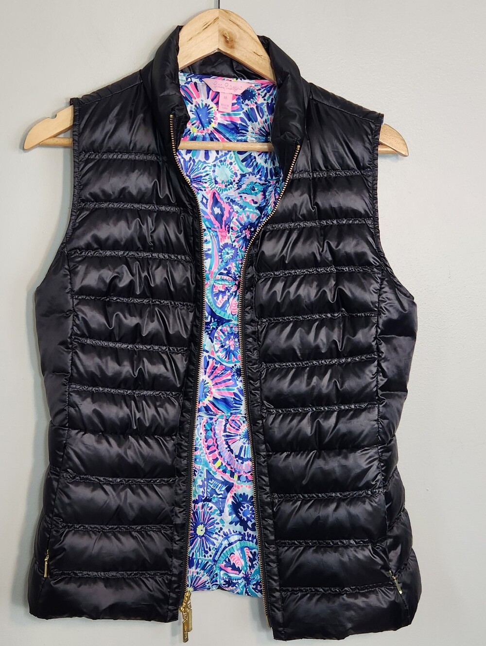 Lily Pulitzer Elana Black Down Quilted Puffer Vest Sz M Lightweight